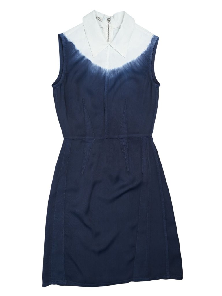 Miu Miu Sleeveless A-Line Collared Dress In White Blue Dip Dye